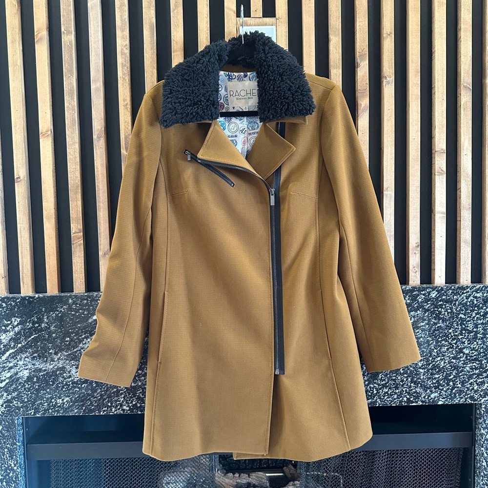 RACHEL Rachel Roy Women's Camel Trench Coat with Removable Black Faux Fur Collar